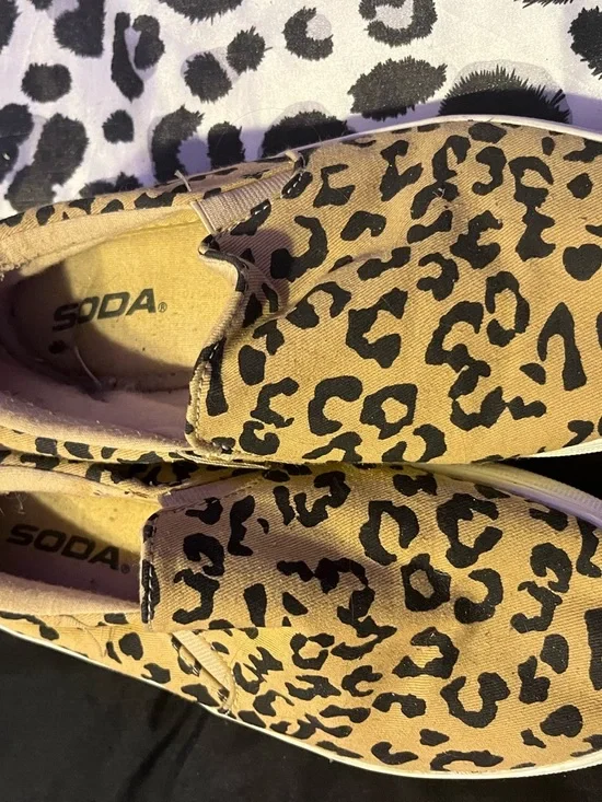 Soda Leopard Print Slip-On Sneakers in Tan and Black - Picture 2 of 2